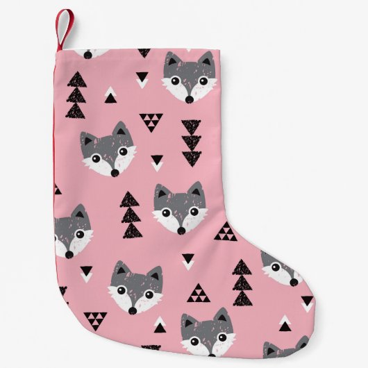 Geometrische Baby Fox Woodland Pattern Kleine Kerstsok (Voorkant)
