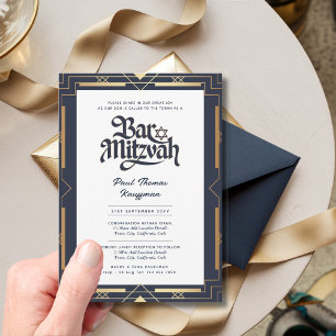 Geometrische BAR MITZVAH Kwaliteit Navy Gold Moder Kaart