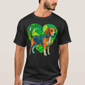 Geometrische Beagle met groene hartachtergrond T-shirt