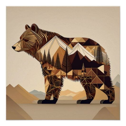 Geometrische Beer Wilderness Art Perfect Poster (Voorkant)