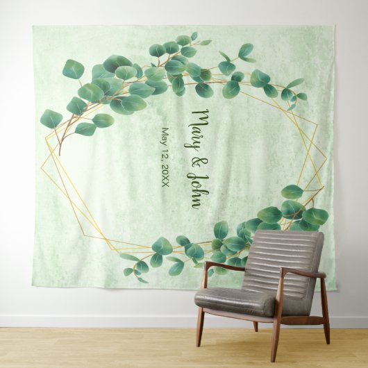 Geometrische begroeiing Eucalyptus blad foto achte Wandkleed (In Situ (horizontaal))