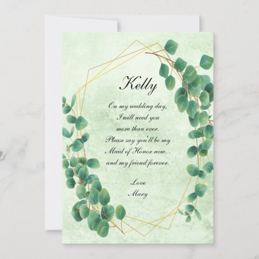 Geometrische begroeiing Eucalyptus Bladeren Bruids Kaart (Voorkant)