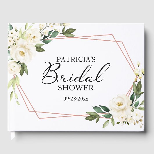 Geometrische begroeiing Witte bloemige bruidsdouch Gastenboek (Voorkant)