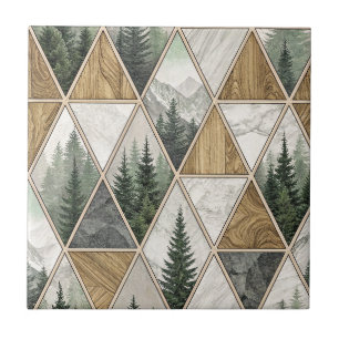 Geometrische berg- en dennenbos tegelpatroon kunst tegeltje
