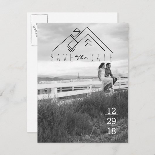 Geometrische berg | Modern Sla de datum op Aankondigingskaart (Voorkant / Achterkant)