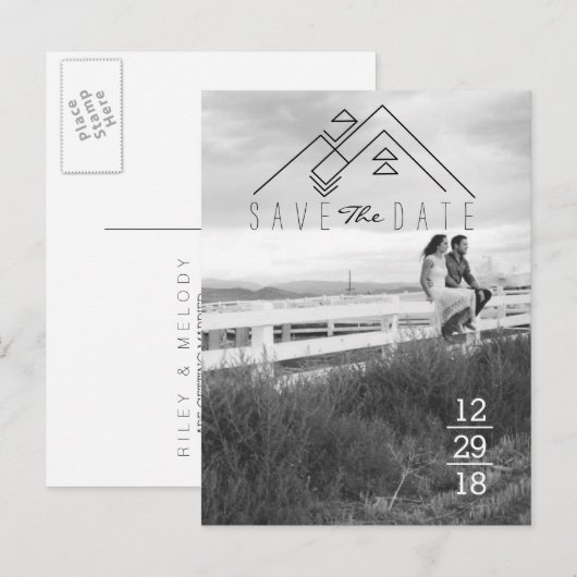 Geometrische berg | Modern Sla de datum op Aankondigingskaart (Voorkant / Achterkant)