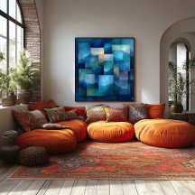 Geometrische berglandschapkunst – Blauw en Turkooi