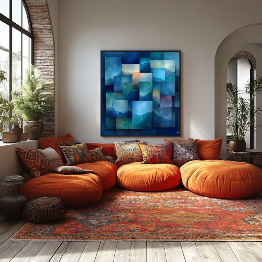 Geometrische berglandschapskunst - blauw en Blauwg Perfect Poster