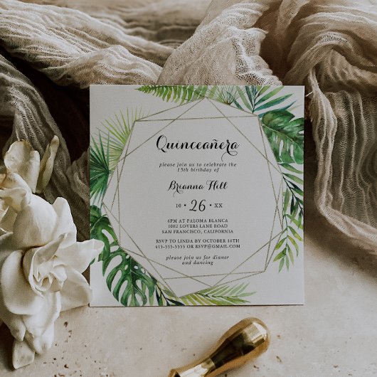 Geometrische bestemming Kalligrafie Quinceañera Kaart