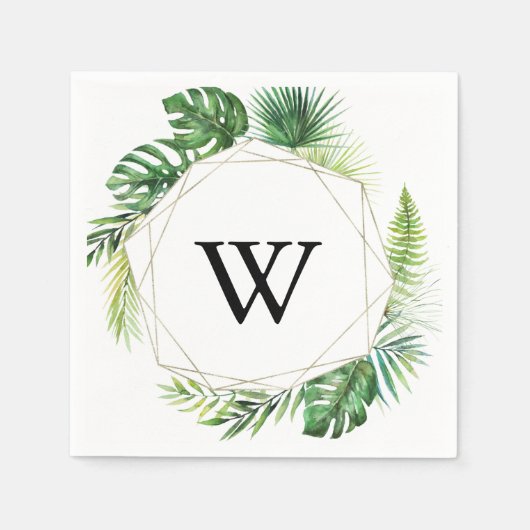 Geometrische Bestemming Monogram Bruiloft Servet (Voorkant)