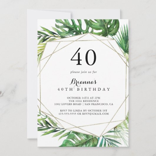 Geometrische Bestemming Tropisch 40e Verjaardagsfe Kaart (Voorkant)