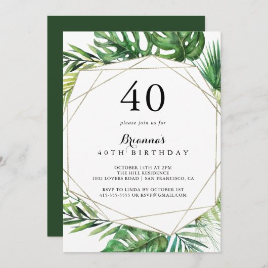 Geometrische Bestemming Tropisch 40e Verjaardagsfe Kaart (Voorkant / Achterkant)