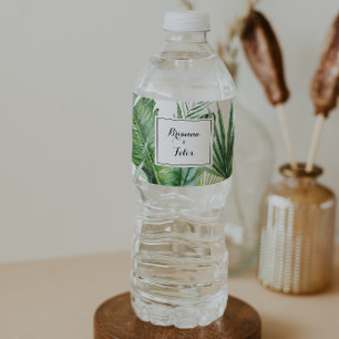 Geometrische Bestemming Tropisch groen Bruiloft Waterfles Etiket