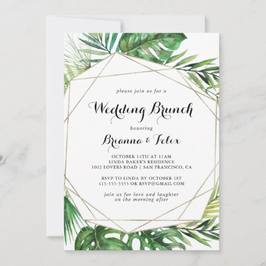 Geometrische Bestemming Tropische Bruiloft Brunch Kaart (Voorkant)