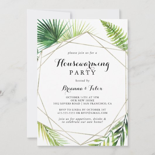 Geometrische Bestemming Tropische Housewarming Par Kaart (Voorkant)