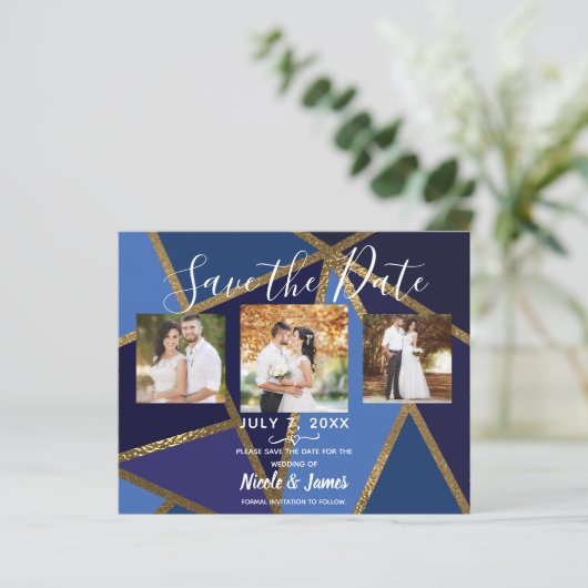 Geometrische bewaardatum van blauwe en goudgele ge (Staand voorkant)