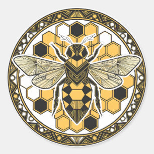 Geometrische Bijenkorf Bij Kunst Deco Insect Kunst Ronde Sticker