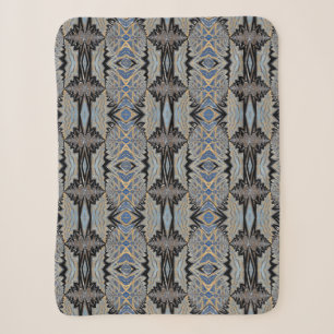 Geometrische bijtende boho bruin en blauwe stammen sherpa deken