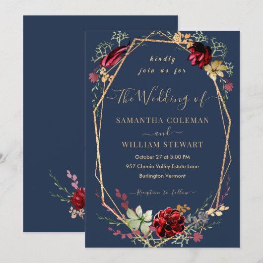 Geometrische bijtende boho Wildflower Navy Blue We Kaart (Voorkant / Achterkant)