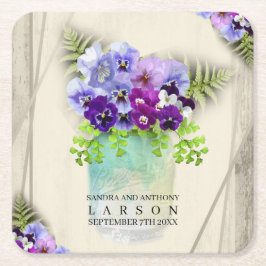 Geometrische bijtende Pansies op Mason Jar Wedding Kartonnen Onderzetters