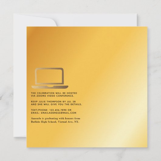 Geometrische Black en Gold Virtual Graduparty Kaart (Achterkant)
