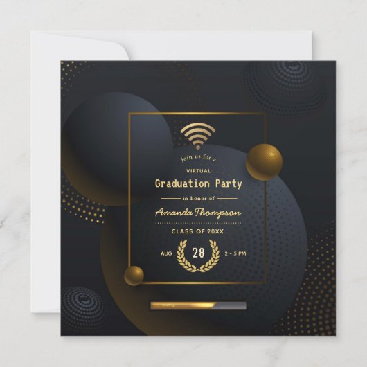 Geometrische Black en Gold Virtual Graduparty Kaart (Voorkant)