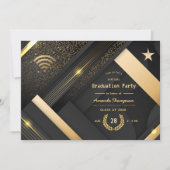 Geometrische Black en Gold Virtual Graduparty Kaart (Voorkant)