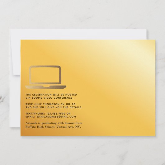 Geometrische Black en Gold Virtual Graduparty Kaart (Achterkant)