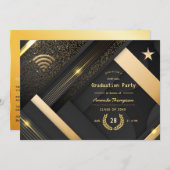Geometrische Black en Gold Virtual Graduparty Kaart (Voorkant / Achterkant)