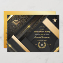 Geometrische Black en Gold Virtual Graduparty