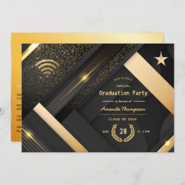 Geometrische Black en Gold Virtual Graduparty Kaart