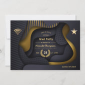 Geometrische Black en Gold Virtual Graduparty Kaart (Voorkant)