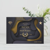 Geometrische Black en Gold Virtual Graduparty Kaart (Staand voorkant)