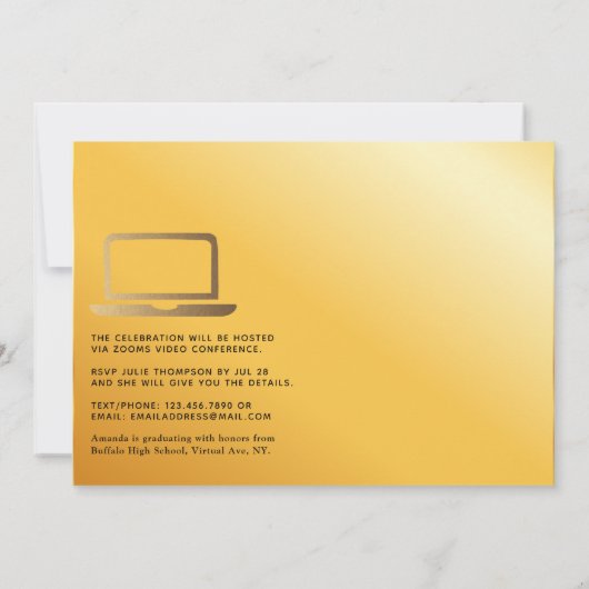 Geometrische Black en Gold Virtual Graduparty Kaart (Achterkant)
