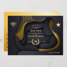 Geometrische Black en Gold Virtual Graduparty Kaart