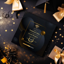 Geometrische Black en Gold Virtual Graduparty