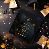Geometrische Black en Gold Virtual Graduparty Kaart