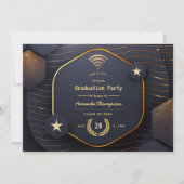 Geometrische Black en Gold Virtual Graduparty Kaart (Voorkant)