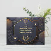 Geometrische Black en Gold Virtual Graduparty Kaart (Staand voorkant)