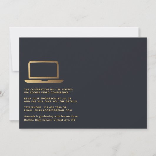 Geometrische Black en Gold Virtual Graduparty Kaart (Achterkant)