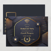 Geometrische Black en Gold Virtual Graduparty Kaart (Voorkant / Achterkant)