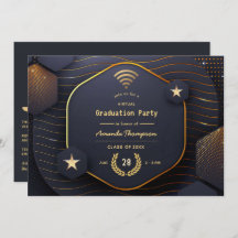 Geometrische Black en Gold Virtual Graduparty