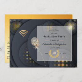 Geometrische Black en Gold Virtual Graduparty Kaart