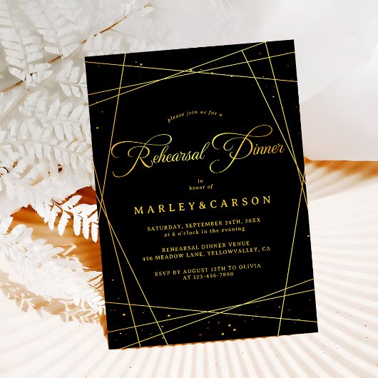 Geometrische Black Tie Trouwrepetitie Dinner Kaart