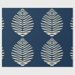 Geometrische bladeren | Marineblauw & Beige Cadeaupapier