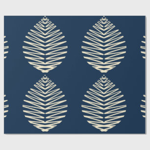 Geometrische bladeren Marineblauw & Beige Cadeaupapier