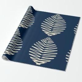 Geometrische bladeren | Marineblauw & Beige Cadeaupapier