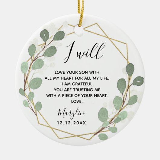 Geometrische bladgroenery Moeder van de Groom Keramisch Ornament (Voorkant)