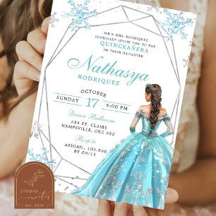 Geometrische Blau Winter Sneeuwvlok Quinceanera Kaart