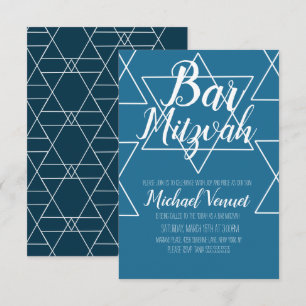 Geometrische Blau Witte Bar Mitzwa Kaart